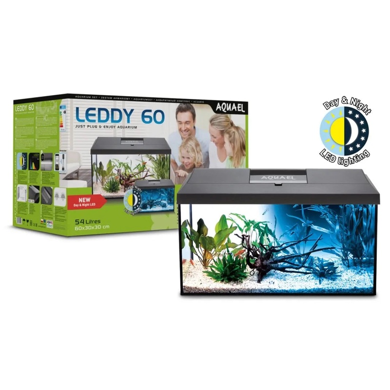 Aquael Leddy Day & Night 60 Black Aquarium Set