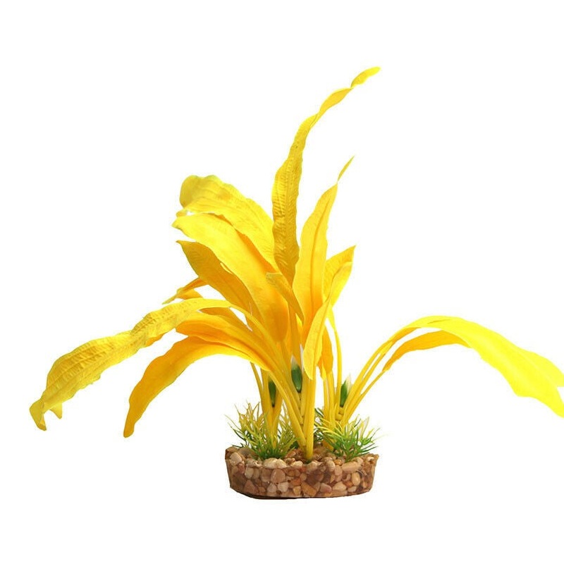 Aqua One Silk Plant Yellow Sword withGravel Base Large