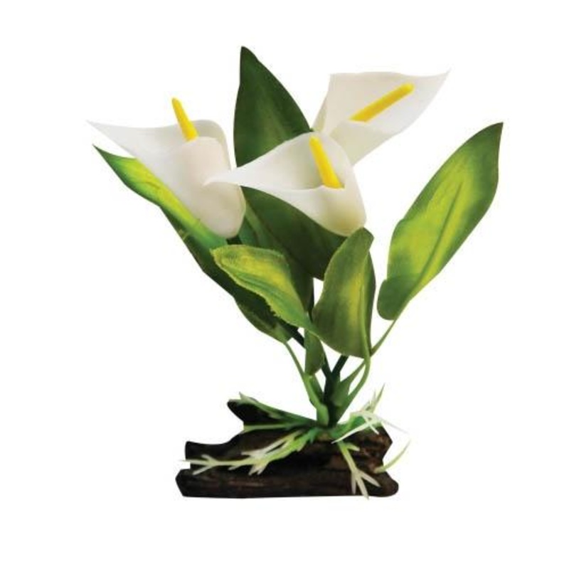 Aqua One Plastic Plant Calla Lily W/ Log Base Small