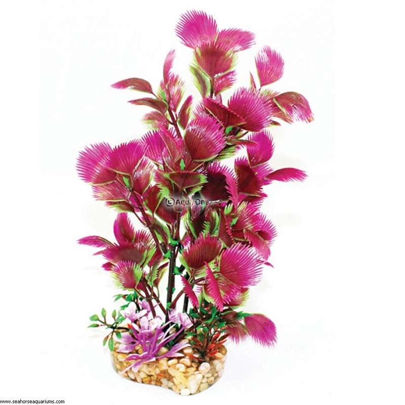 Aqua One Plastic Plant Purple Hottonia W/gravel Base Medium