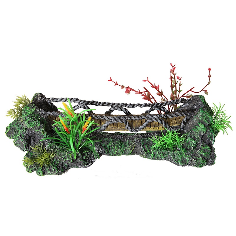 Aqua One Faux Wooden Bridge With Plastic Plants Ornament - discontinued