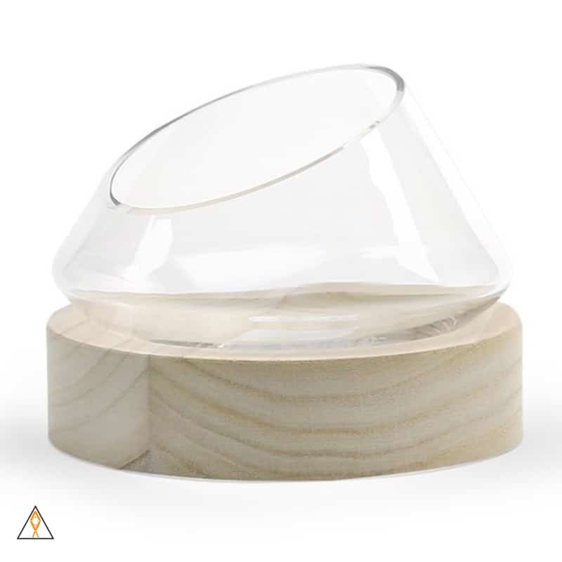 Slanted Glass Bowl with Wood Pedestal