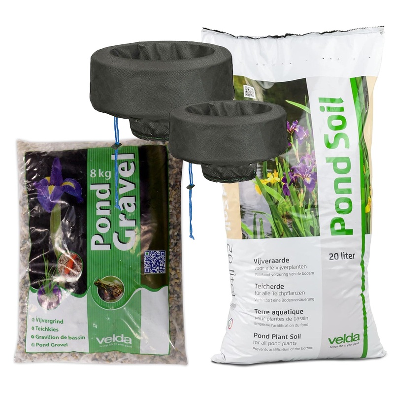 Laguna Round Basket Set Velda Gravel 8kg and 20L Pond Plant Soil Bundle