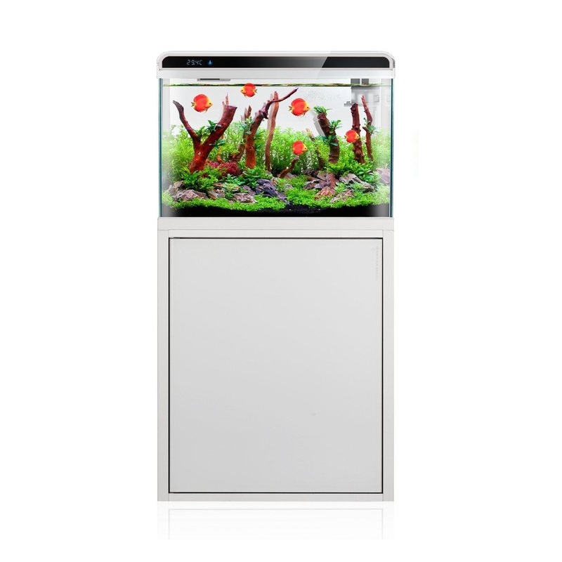 Aquarium Fish Tank & Cabinet Kit - LED - White 70L - 57cm