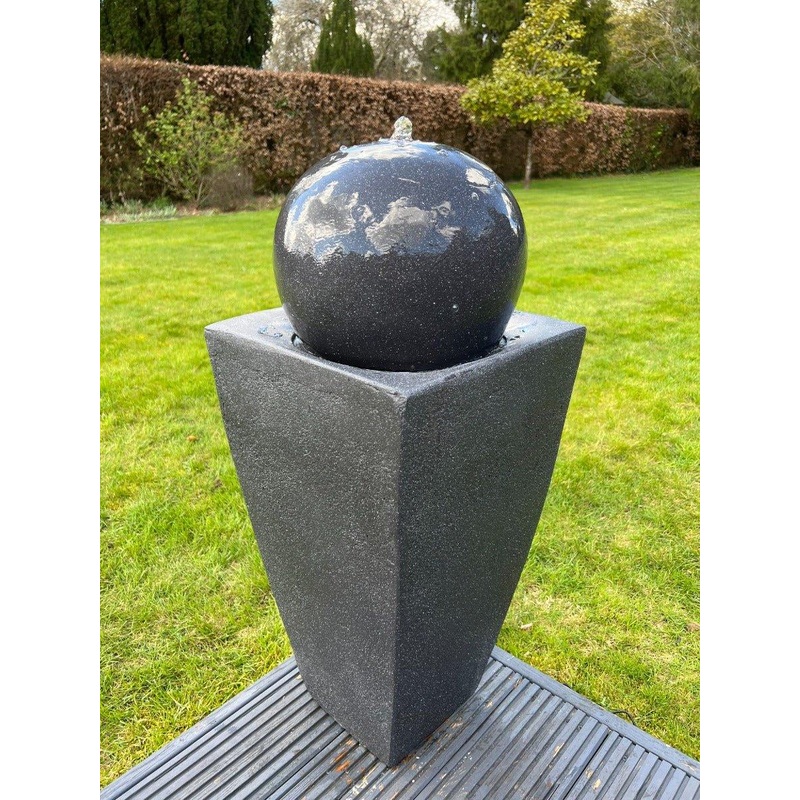 Round Ball On Vase Feature with LED Lights in Dark Grey - Solar Panel 84x33x33