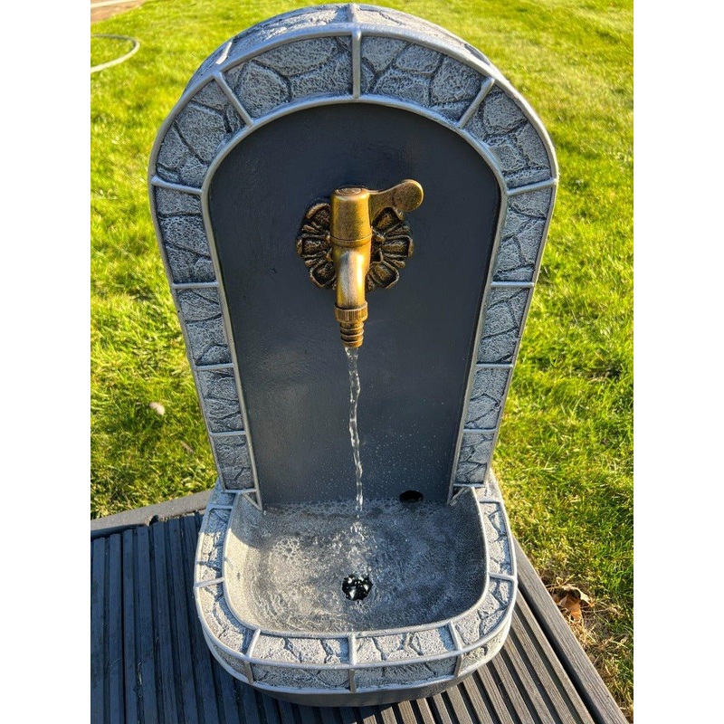 Marble Look Drinking Tap Water Feature with LED Lights - Solar Powered 31.5x26x57.5cm