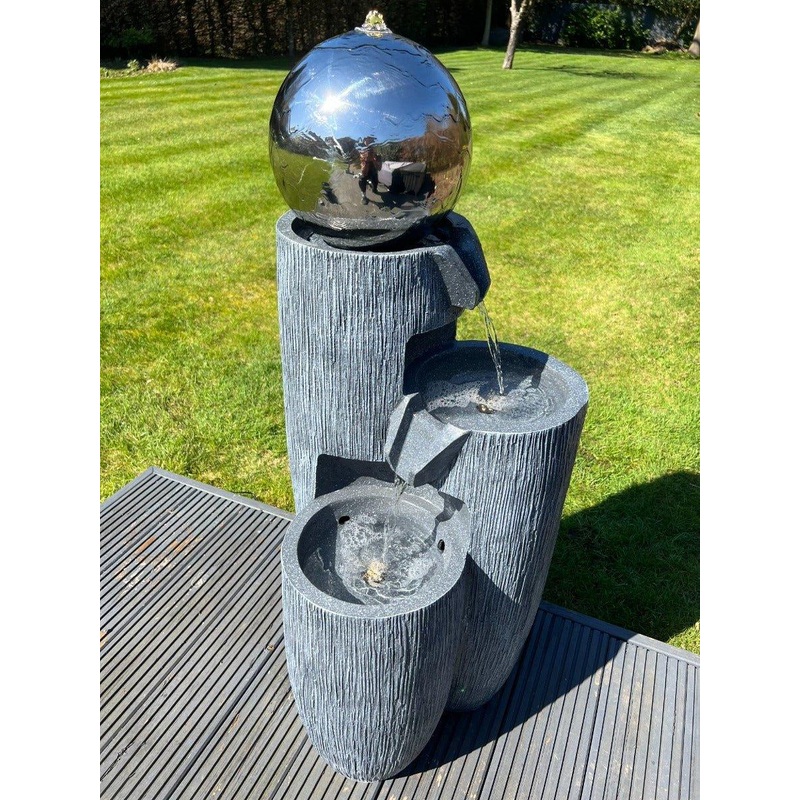 Mirror Globe Vase Large 3 Tier Water Feature with LED Lights - Plug Powered 108x45x43cm