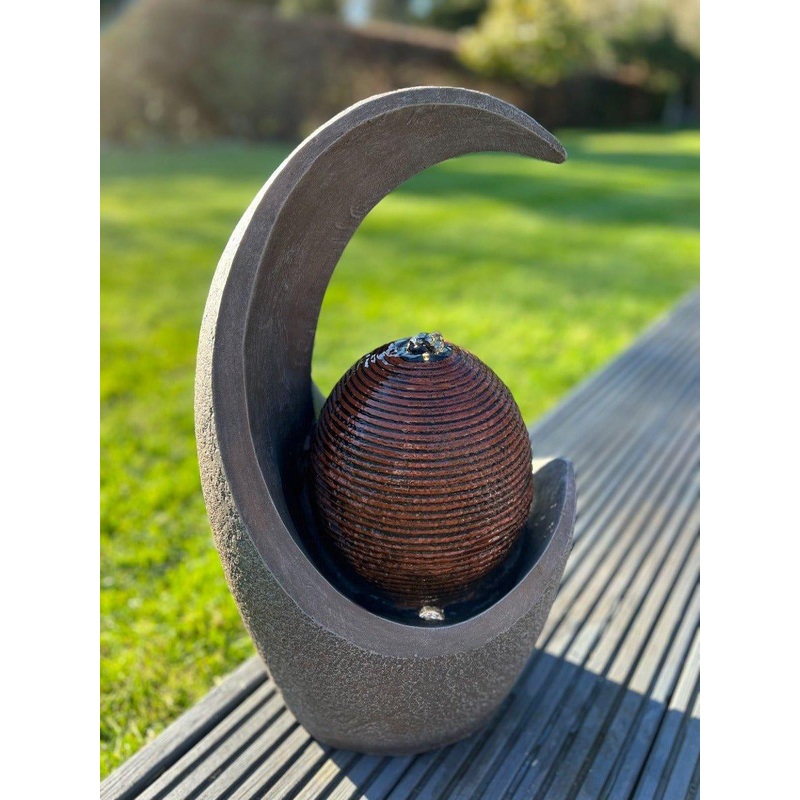Open Vase Moonshape Water Feature with LED Lights - Solar Powered 49x28x22.5cm