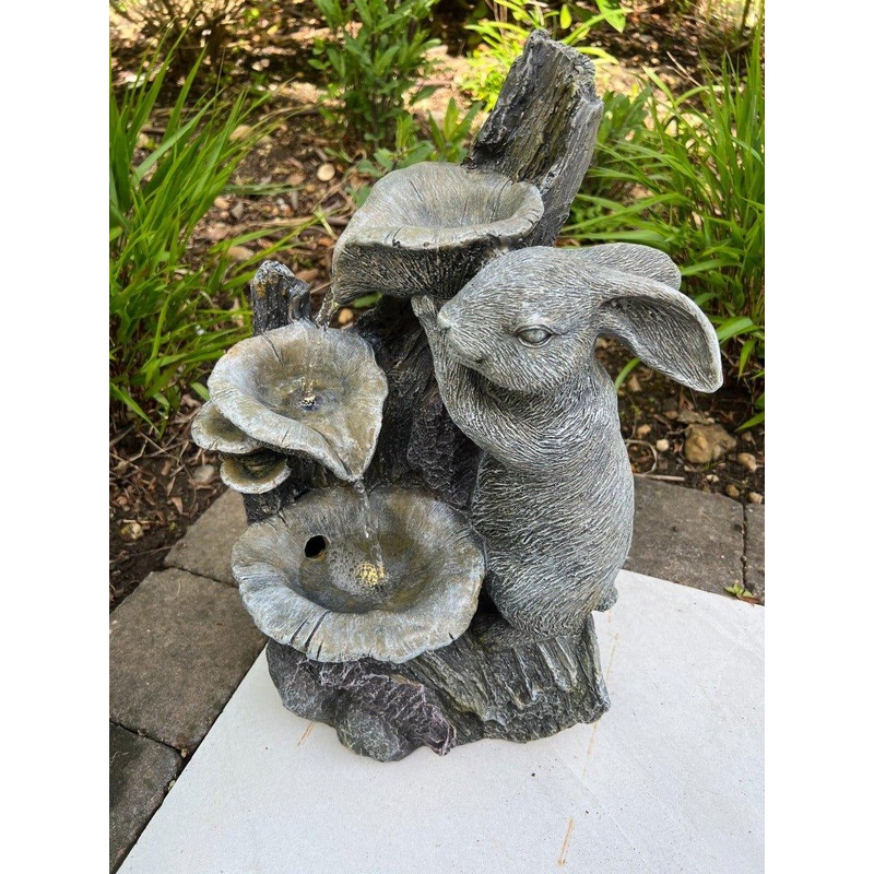 Rabbit Waterfall Feature 3 Water Bowls with LED Lights - Solar Panel 46x32x26