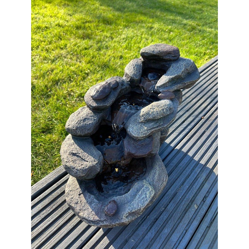 Rock Waterfall Water Feature with LED Lights - Solar Powered 45x23x24.5cm