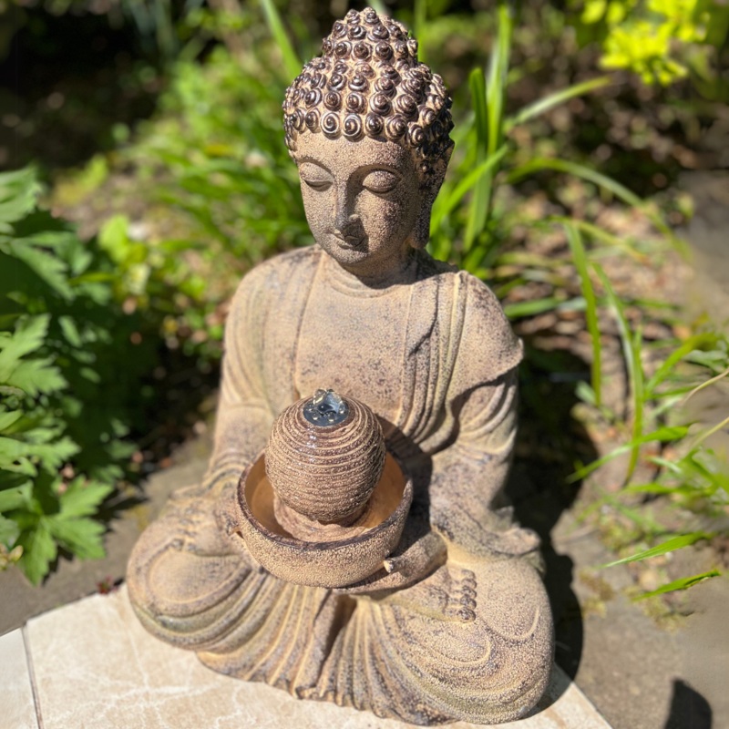 Meditating Buddha Water Feature with LED Lights - Solar - 36x29x50cm