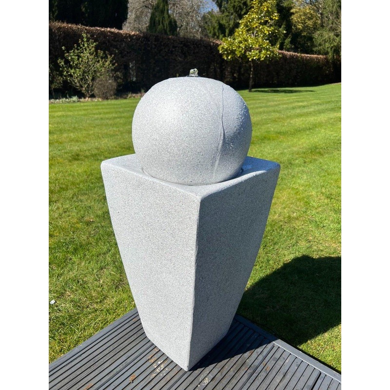 Round Ball On Vase Feature with LED Lights in Full White - Solar Panel 84x33x33
