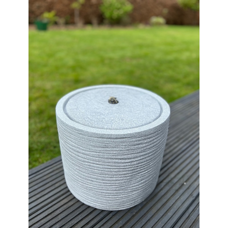 Round Water Feature with LED Lights - Solar - Light Grey 36x36x28cm