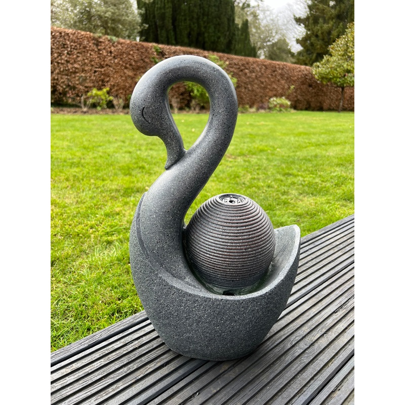 Swan Water Feature with LED Lights - Solar Powered 28x20x48cm