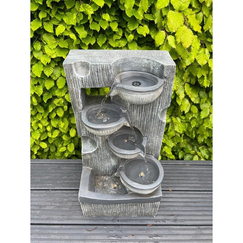 Waterfall Feature 4 Water Bowls with LED Lights - Solar Panel 59x29x25