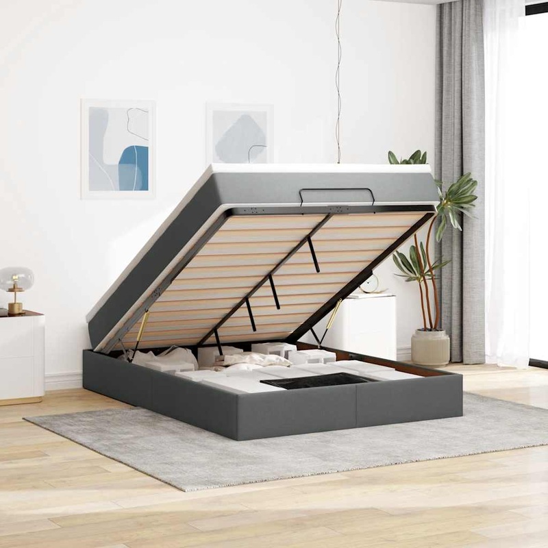 Cadre de lit ottoman avec matelas gris fonc 140x200 cm tissu