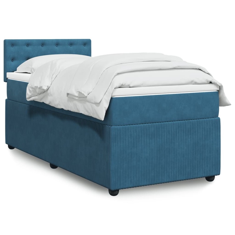 Sommier  lattes de lit avec matelas bleu 90x200 cm velours