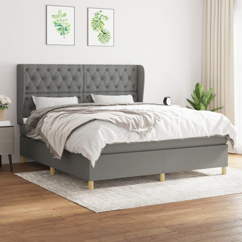 Sommier  lattes de lit avec matelas Gris fonc 160x200cm Tissu