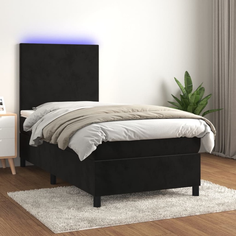 Sommier  lattes de lit avec matelas LED Noir 90x200 cm Velours
