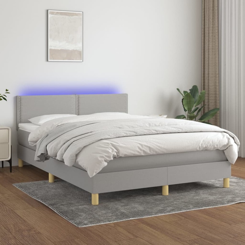 Sommier  lattes de lit et matelas et LED Gris clair 140x190 cm
