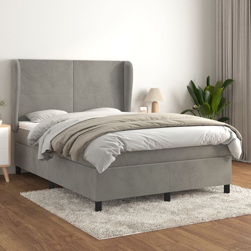Sommier  lattes de lit et matelas Gris clair 140x190cm Velours