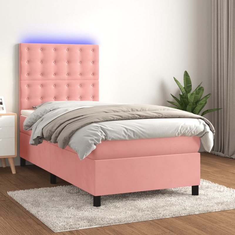 Sommier  lattes de lit matelas et LED Rose 90x190 cm Velours
